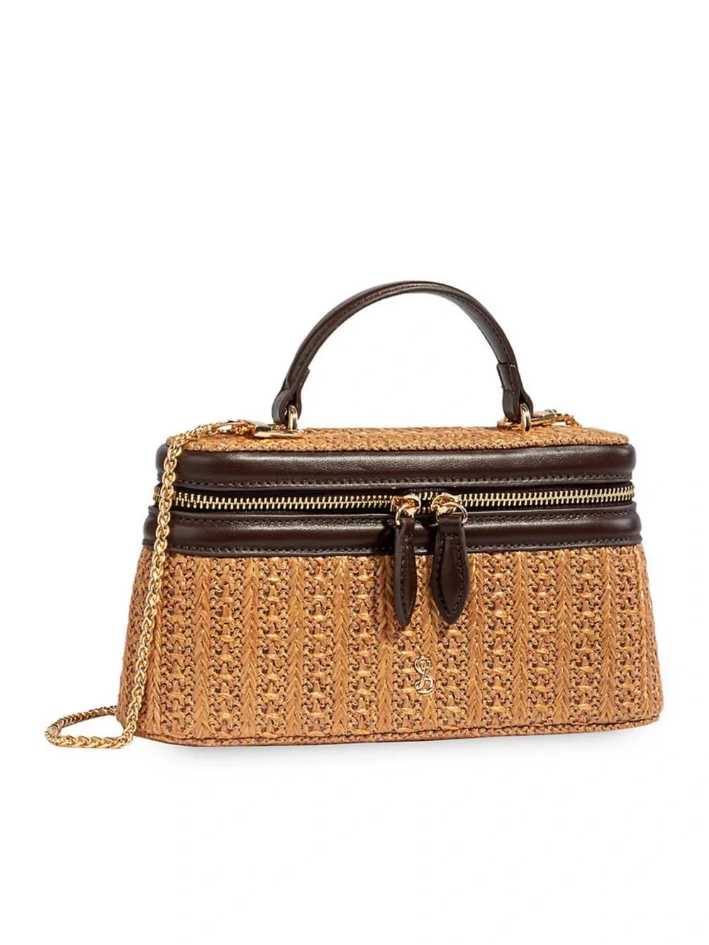 Sam & Libby Woven Joy Raffia Vanity/Train Case w/Brown Trim & Gold Hardware NWT